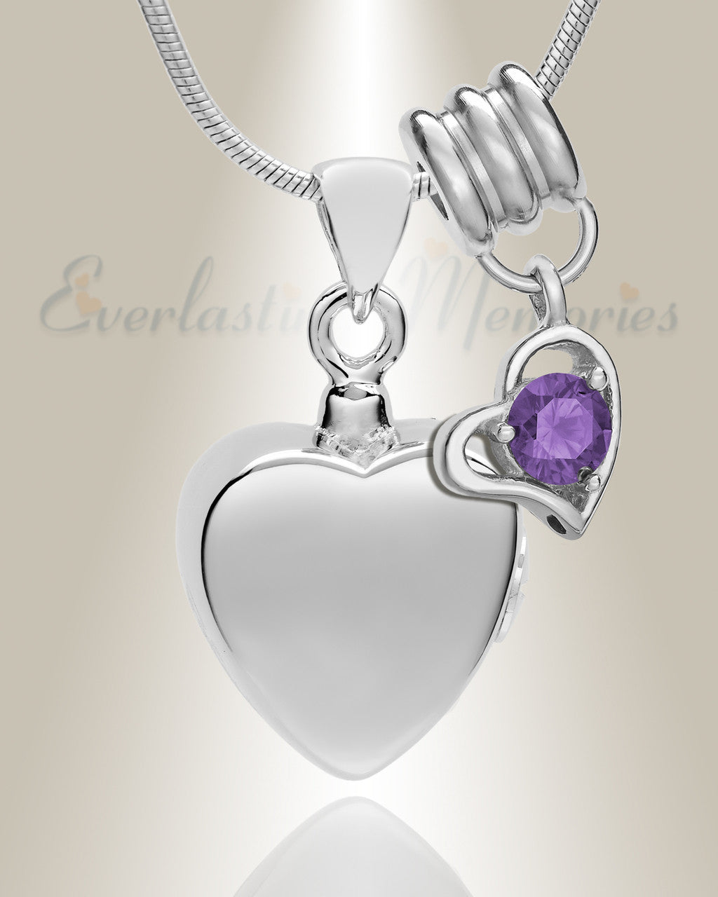 Silver February Simple Heart Urn Jewelry