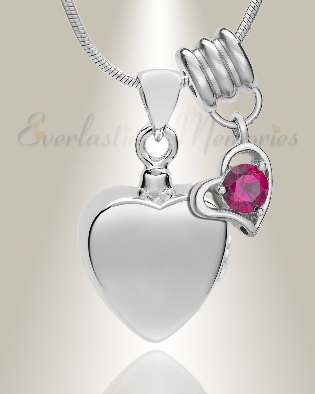 Silver July Simple Heart Urn Jewelry
