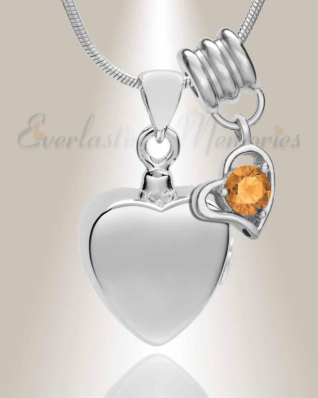 Silver November Simple Heart Urn Jewelry
