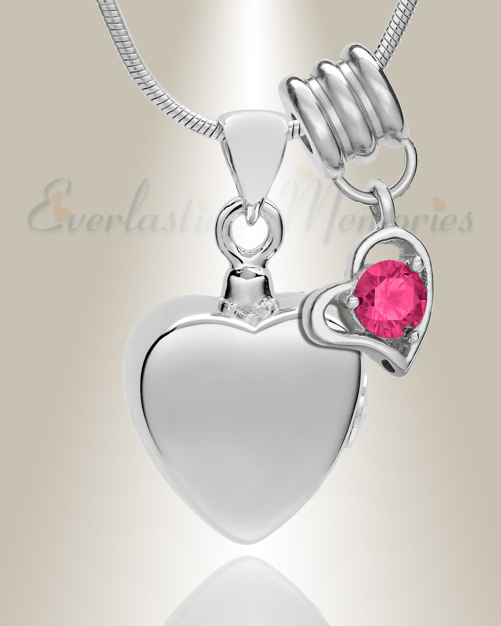Silver October Simple Heart Urn Jewelry