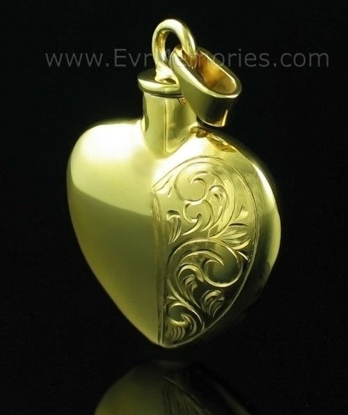 Half Etched Heart Ash Keepsake 14K Gold plated on Sterling Silver