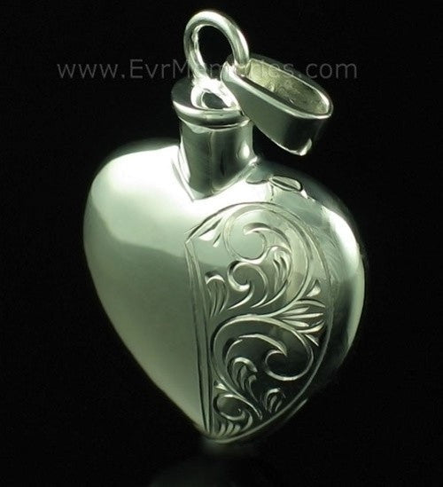 Sterling Silver Half Etched Heart Urn Necklace