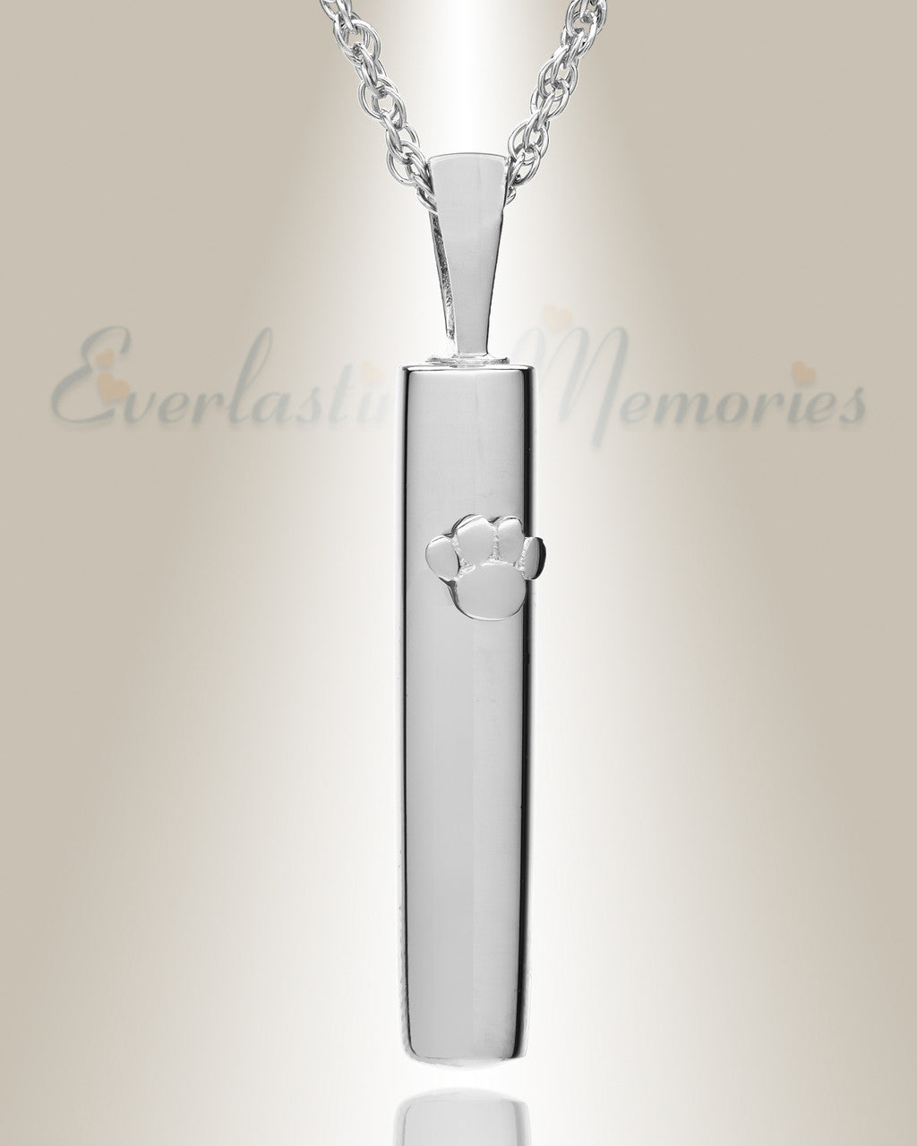 14K White Gold Pawed Cylinder Necklace Urn