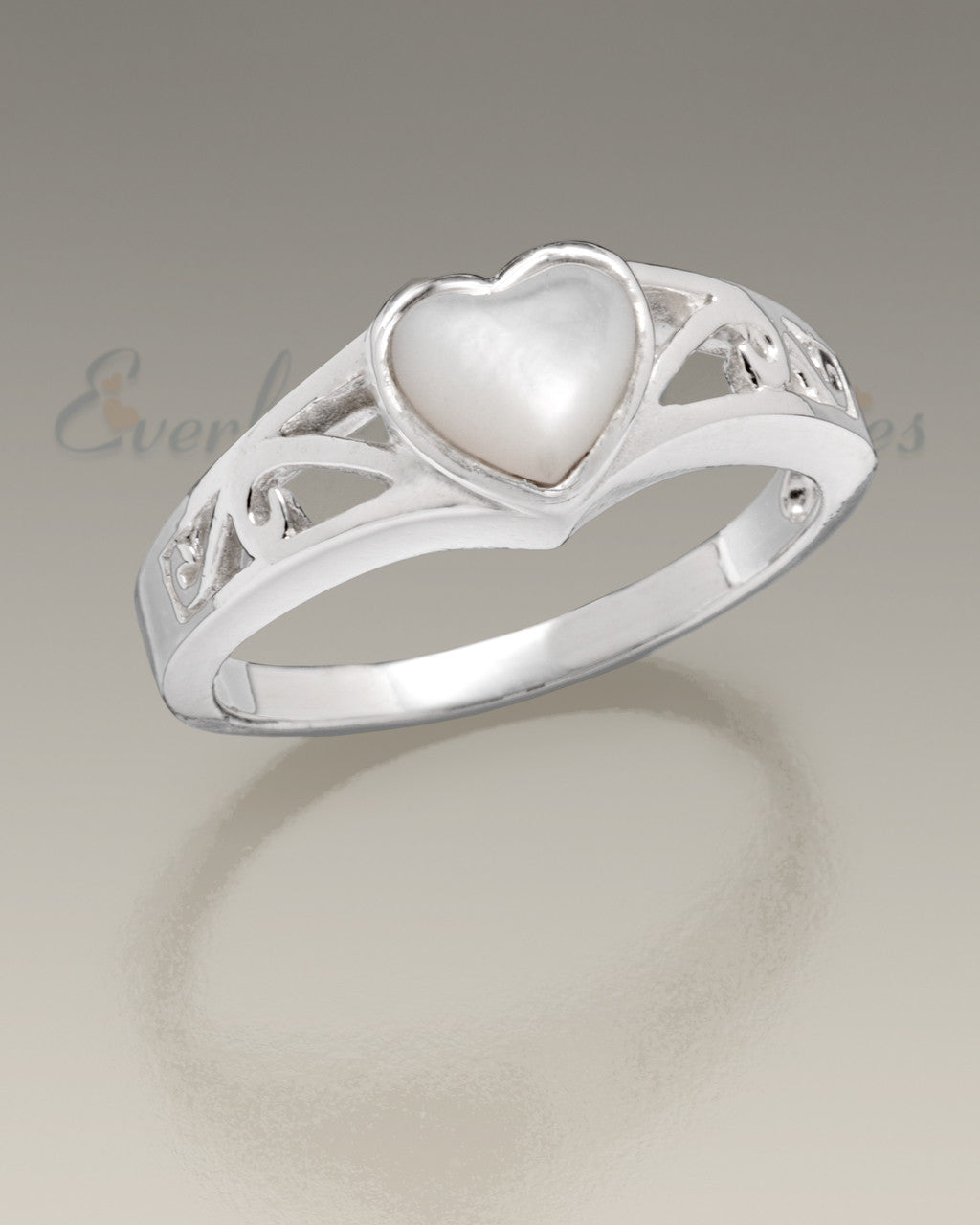 Women's White Gold Mother of Pearl Cremation Ring
