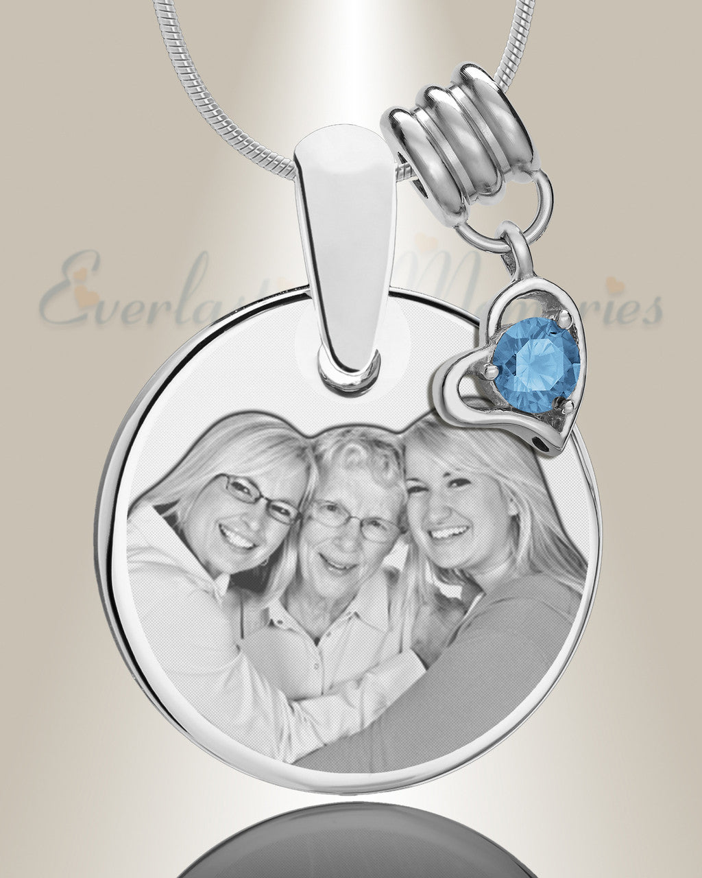 Round December Stainless Photo Engraved Keepsake