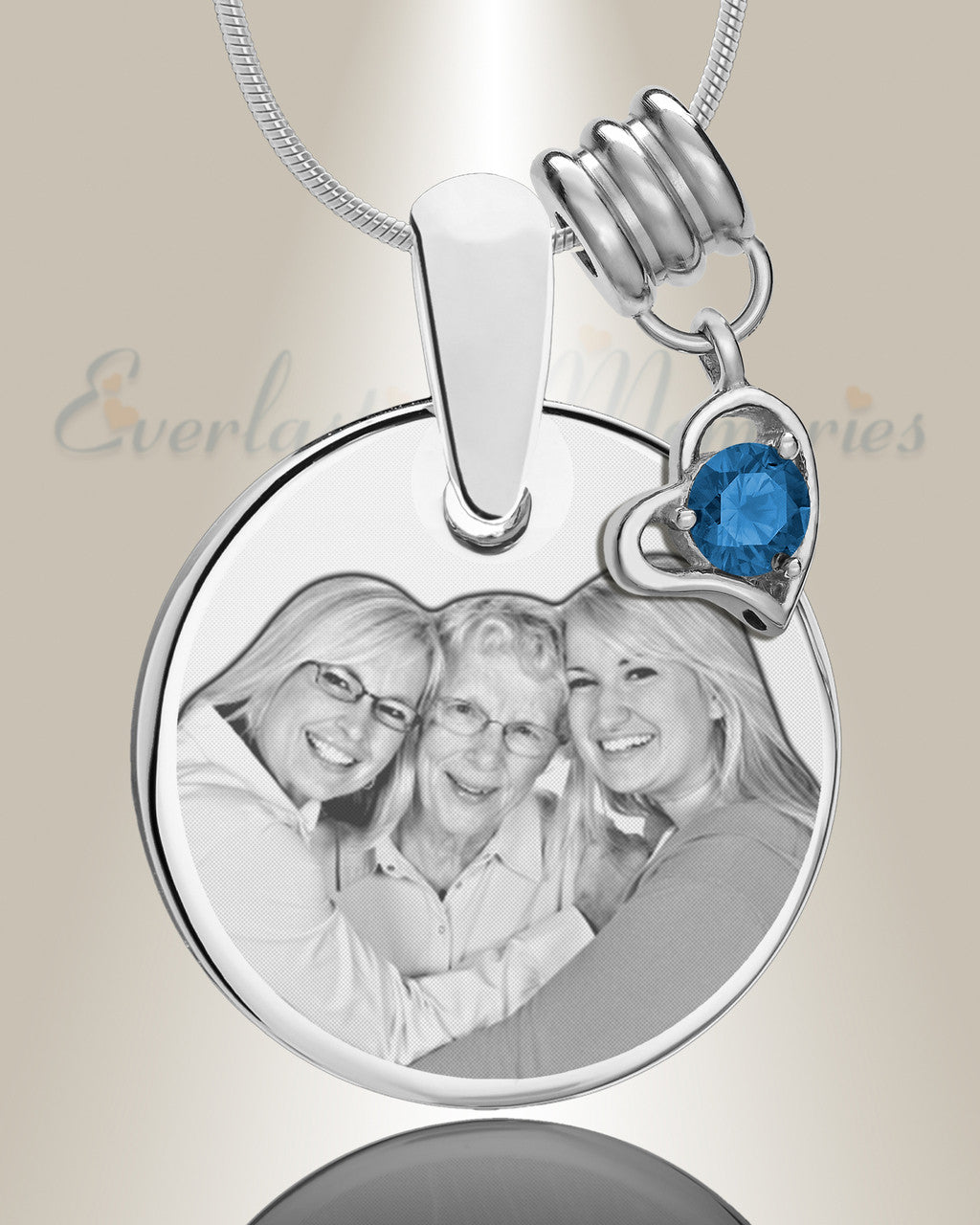 Round September Photo Engraved Stainless Keepsake