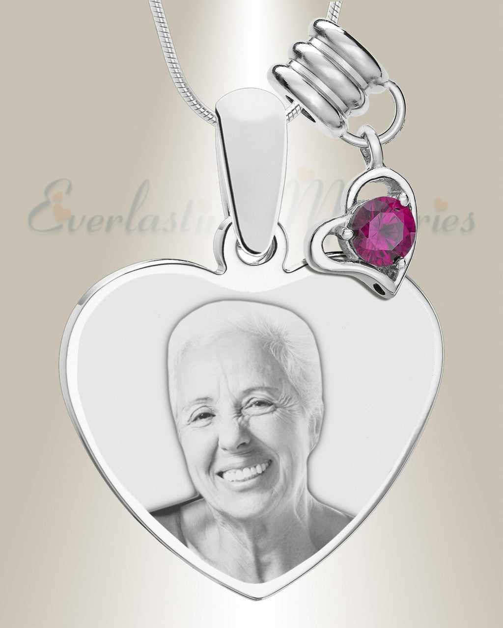 July Heart Photo Engraved Stainless Keepsake
