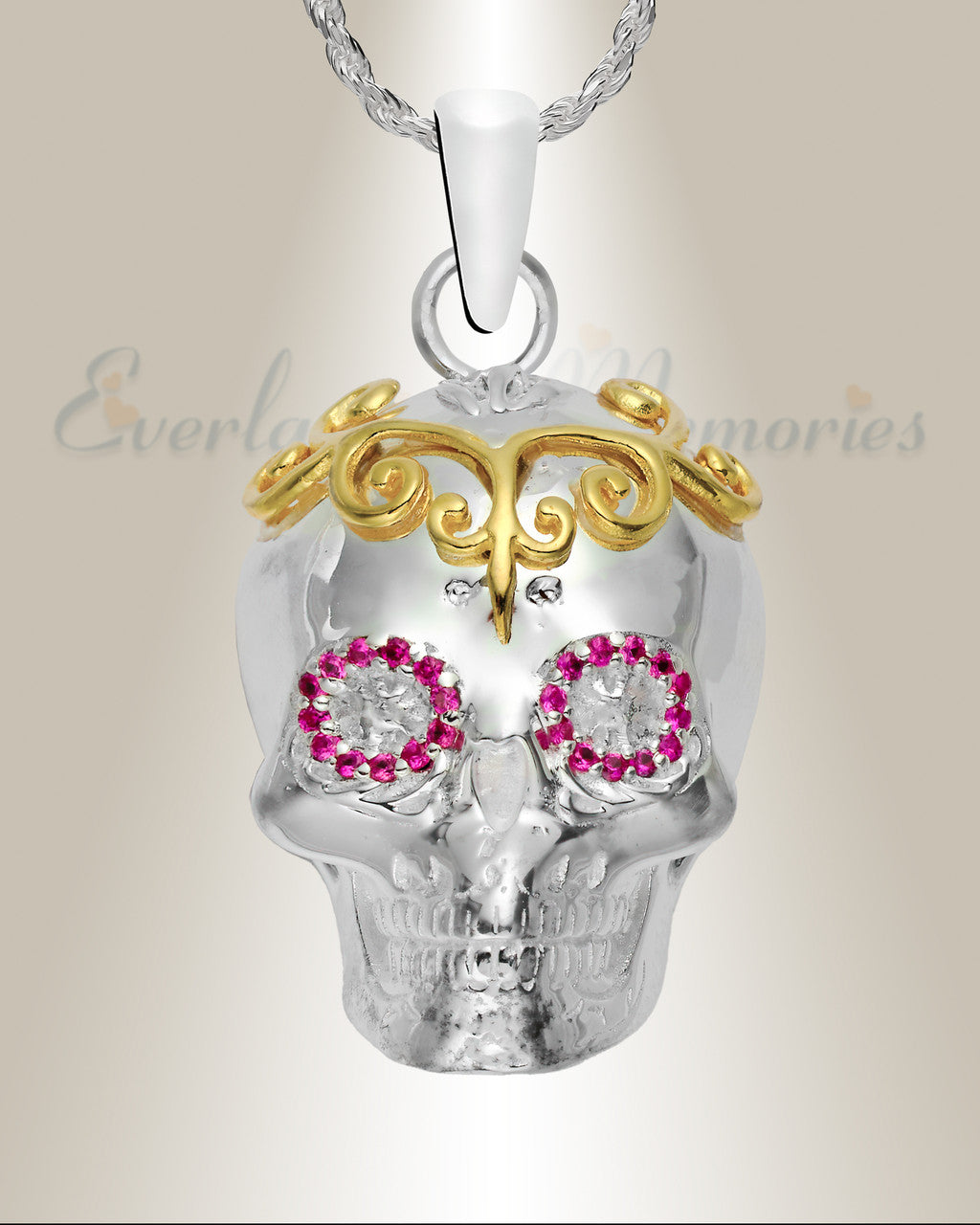Sterling Silver Calavera with Gemstones Cremation Urn Pendant