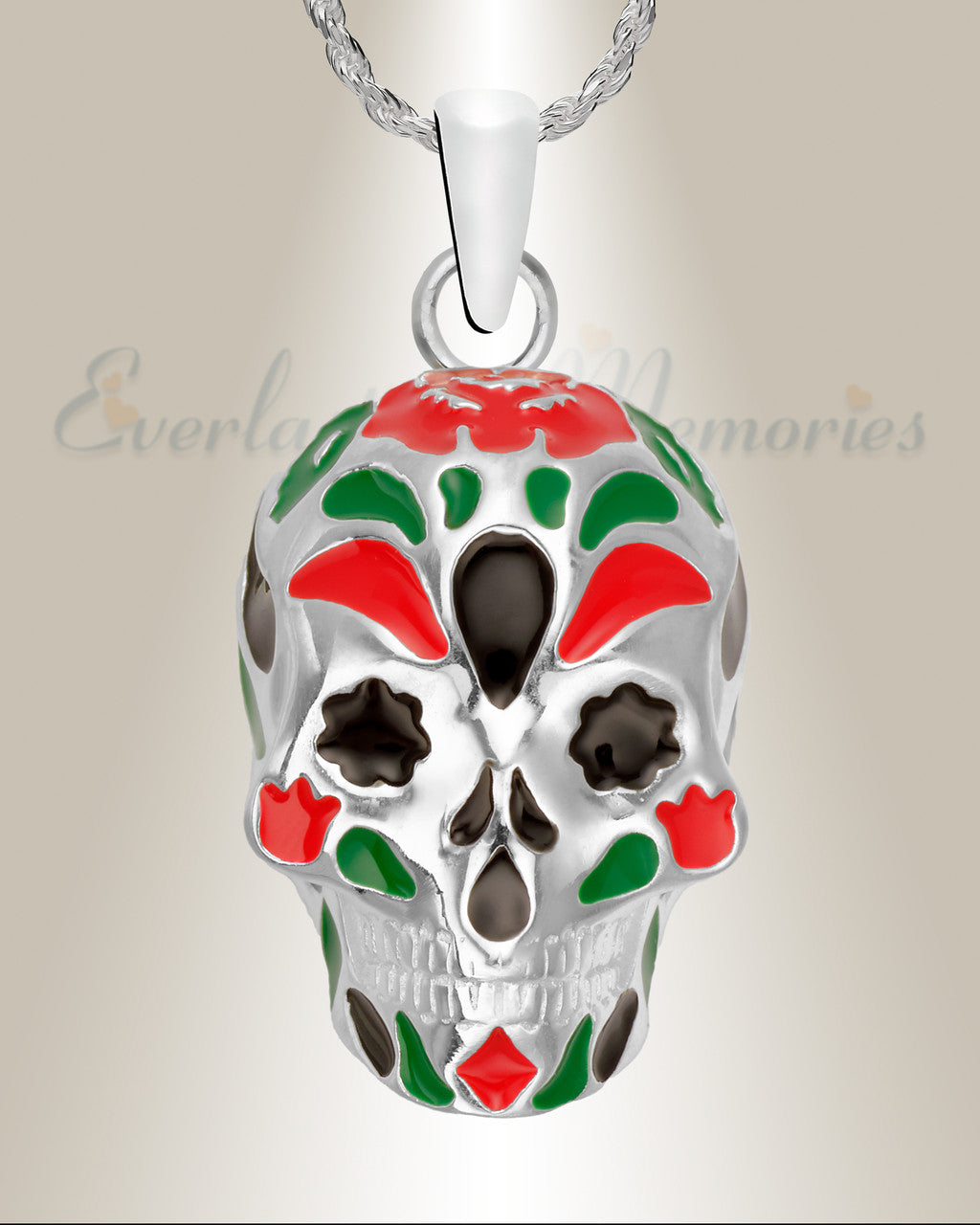 Sterling Silver Colorful Calavera Cremation Urn Pendant