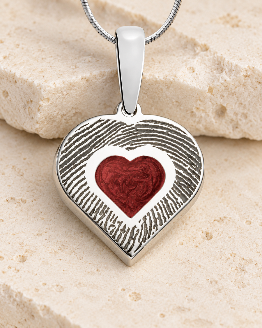 Sterling Small Heart  Ash and Fingerprint Necklace