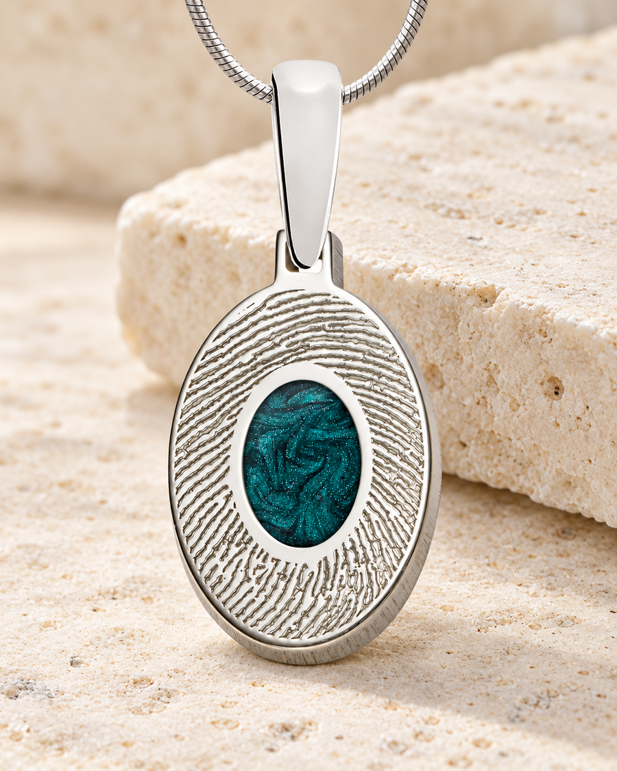 Sterling Small Oval  Ash and Fingerprint Necklace