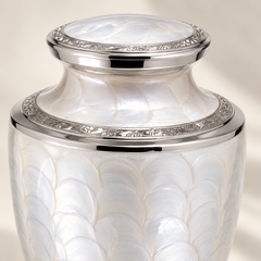 Pearl Beauty urn lid and silver band detail