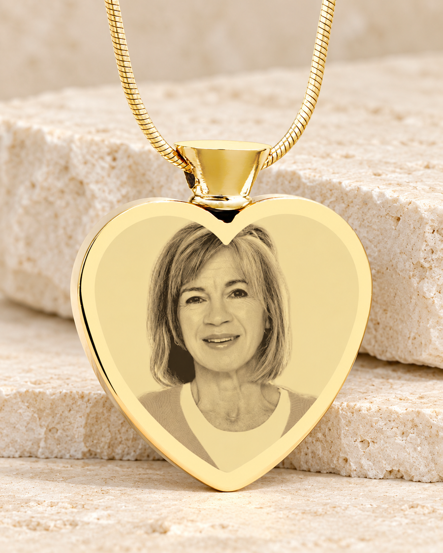 Heart Gold Plated Photo Engraved Ash Pendant