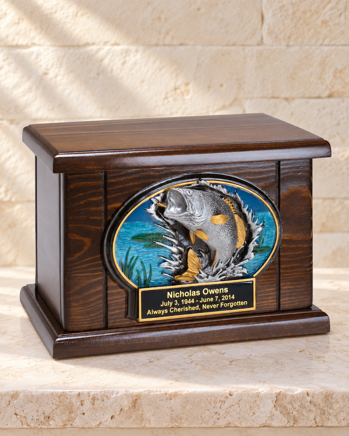 Bass Fishing Wood Cremation Urn
