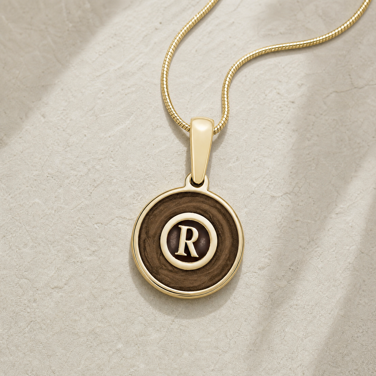 Solid 14K Gold Carob Monogram Ash Resin Jewelry