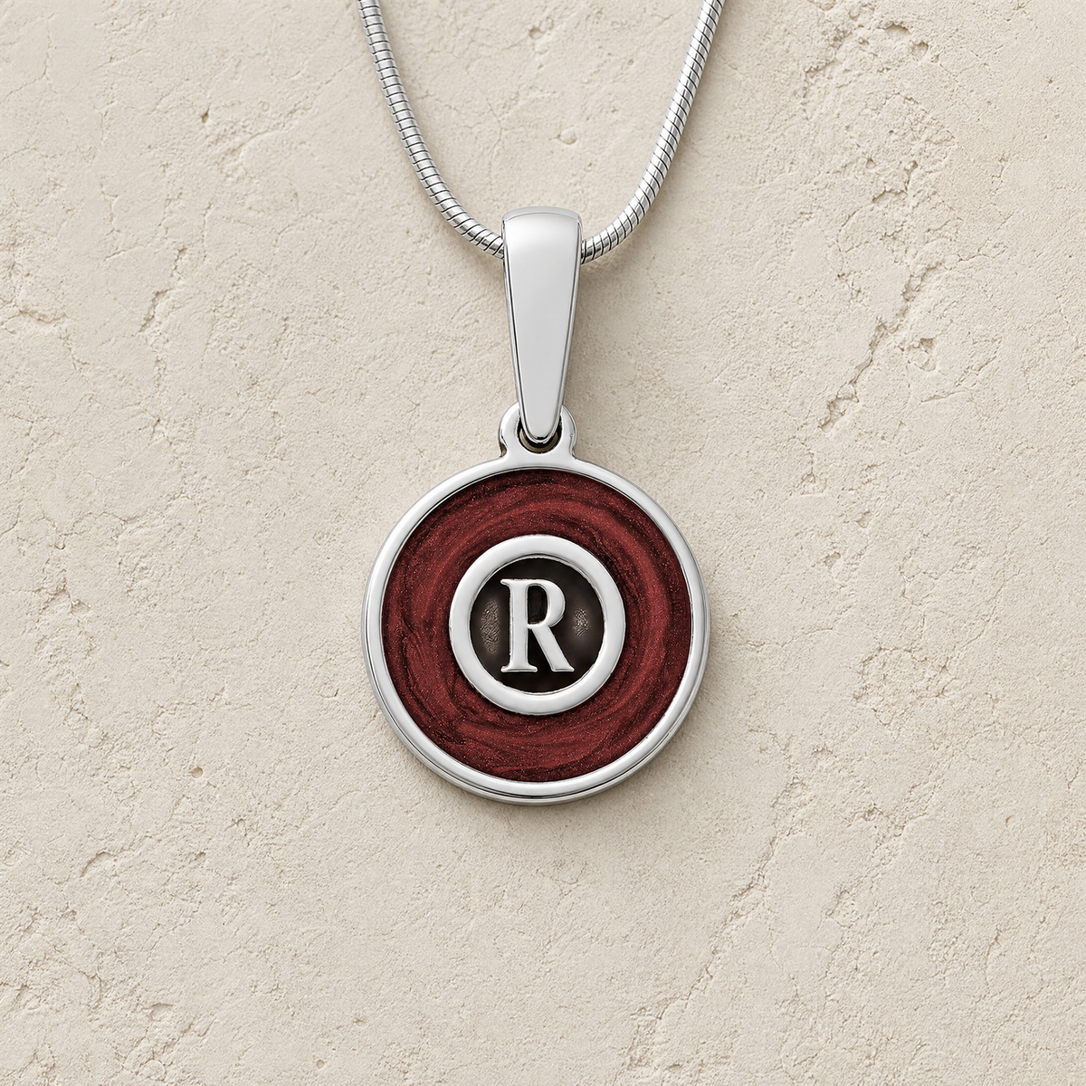 Solid 14K White Gold Crimson Monogram Ash Resin Jewelry