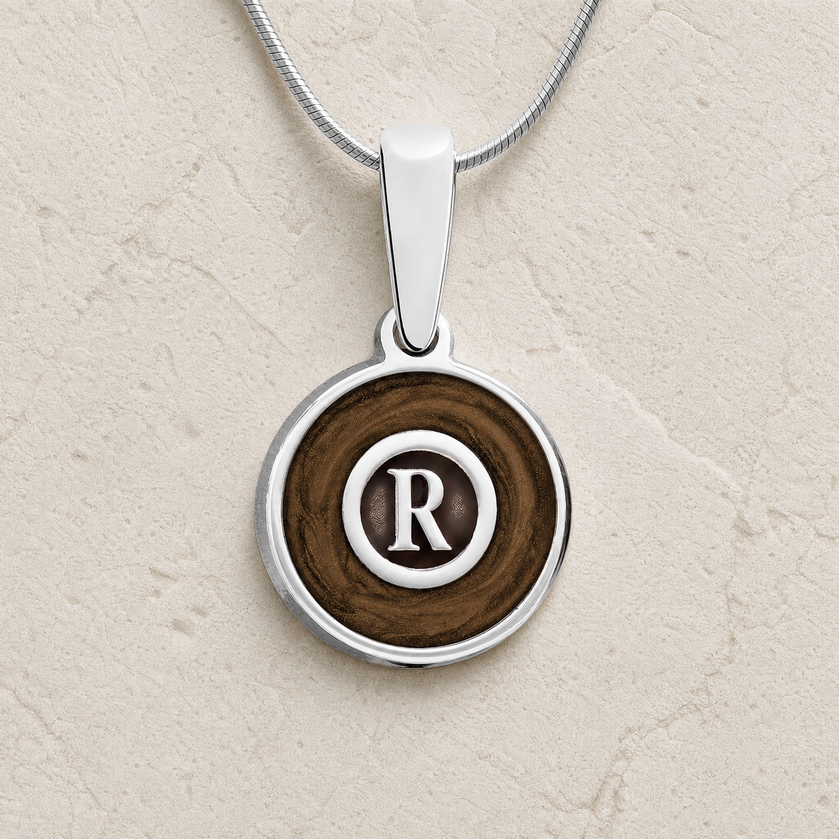 Solid 14K White Gold Carob Monogram Ash Resin Jewelry