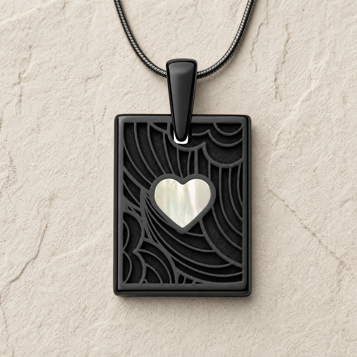 Black Finish Cream Heart Rectangular Ash Resin Jewelry