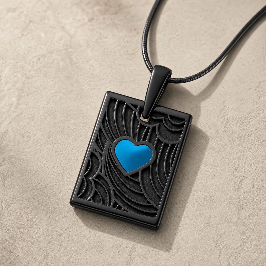 Black Finish Aquamarine Heart Rectangular Ash Resin Jewelry