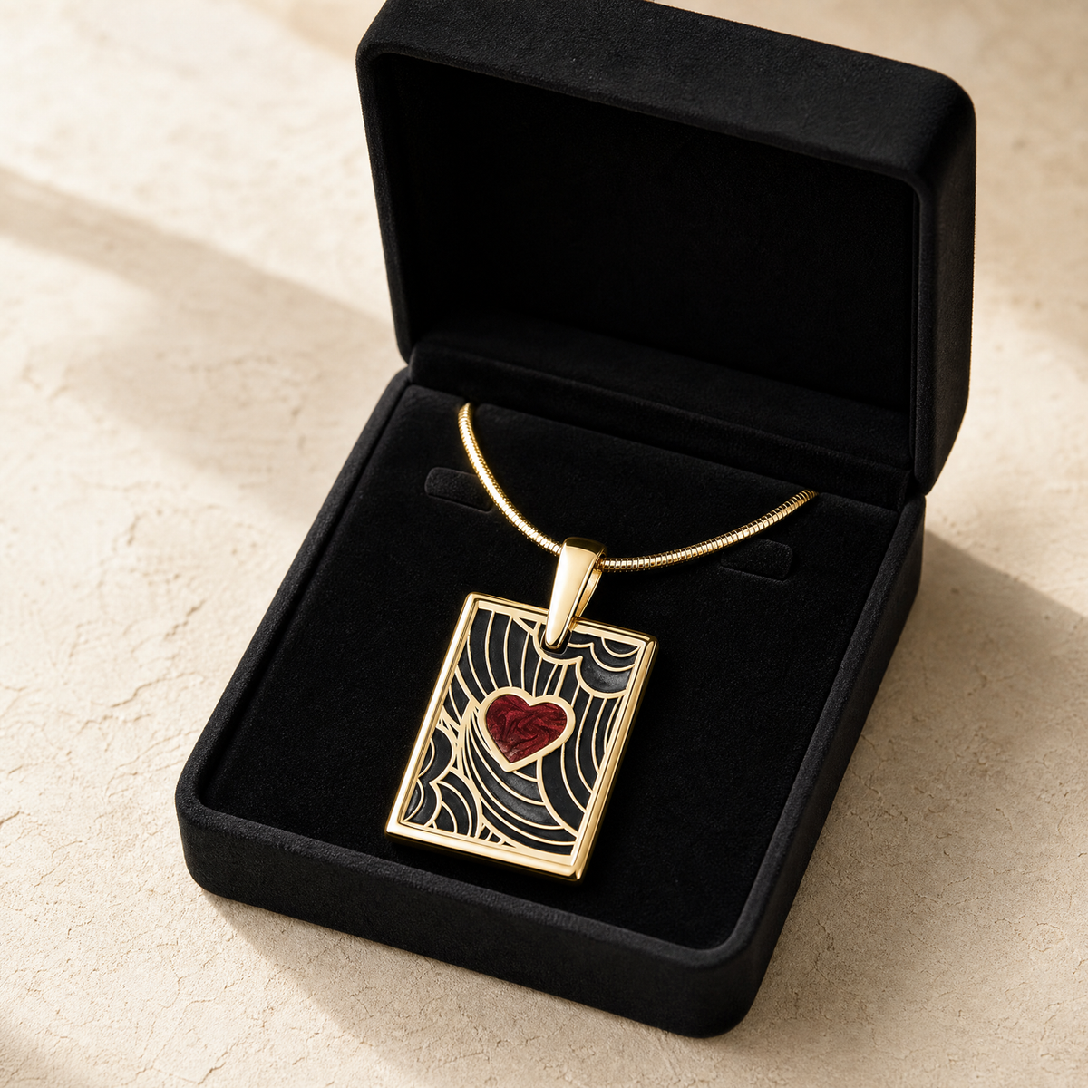 Gold Crimson Heart Rectangular Ash Resin Jewelry