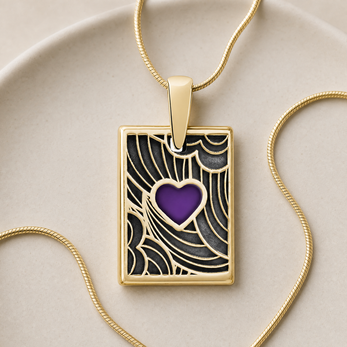 Solid 14K Gold Lilac Heart Rectangular Ash Resin Jewelry