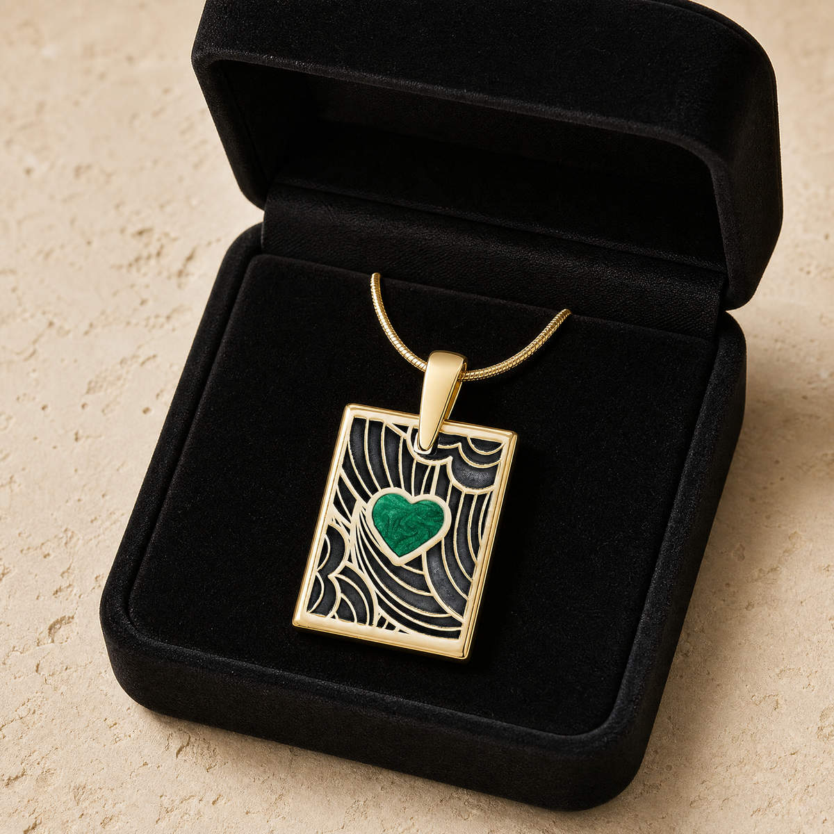 Solid 14K Gold Seafoam Heart Rectangular Ash Resin Jewelry