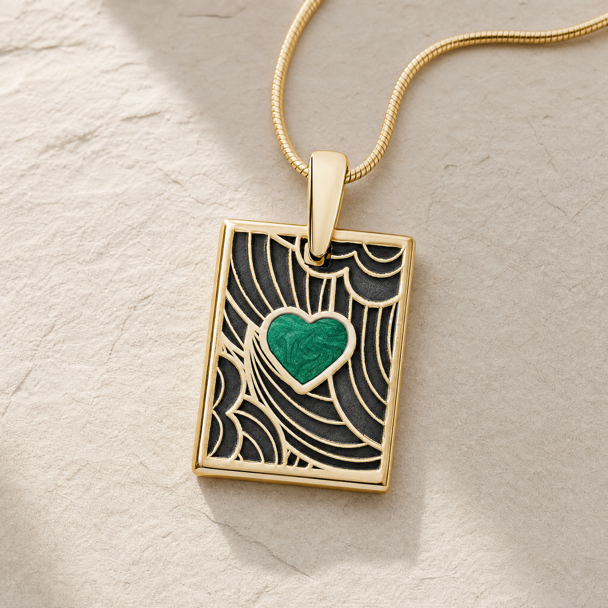 Solid 14K Gold Seafoam Heart Rectangular Ash Resin Jewelry