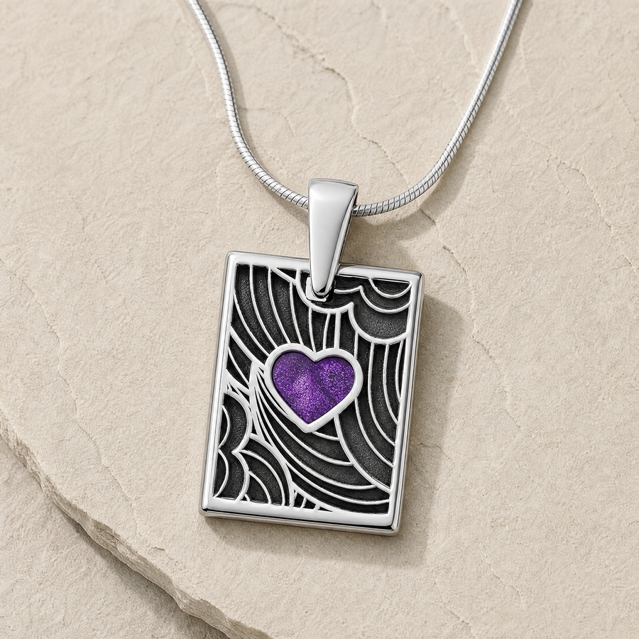 Solid 14K White Gold Mullberry Heart Rectangular Ash Resin Jewelry