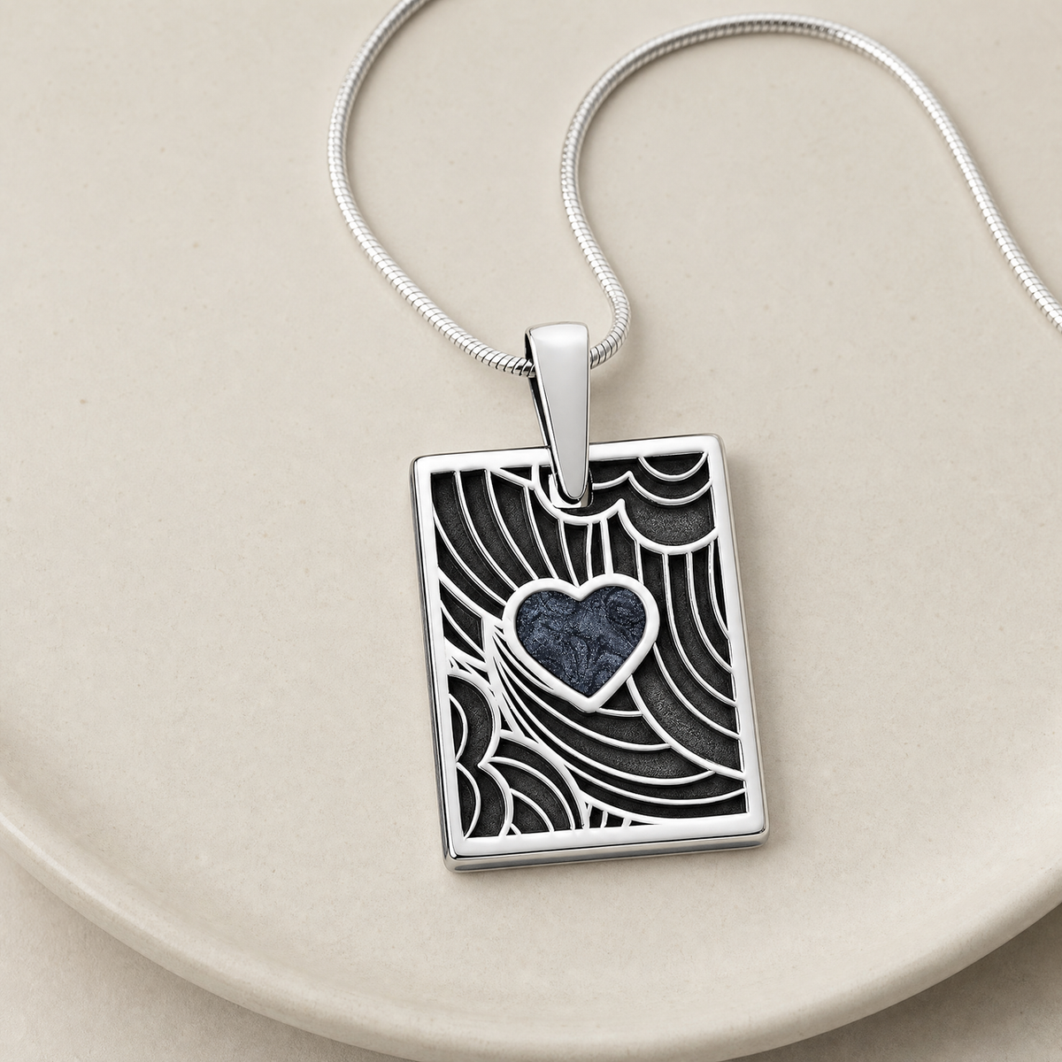 Solid 14K White Gold Slate Heart Rectangular Ash Resin Jewelry