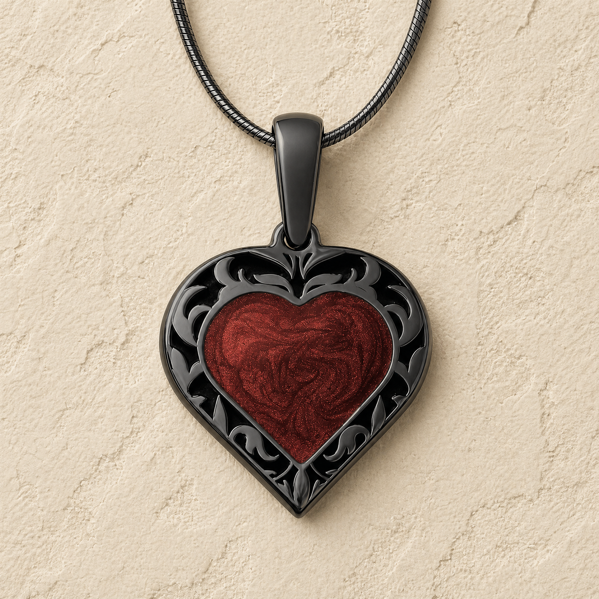 Black Finish Abundant Heart Ash Resin Jewelry