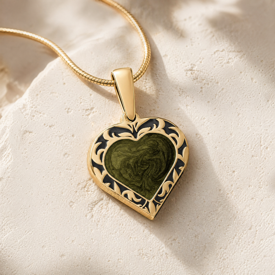 Solid 14K Gold Balsam Heart Ash Resin Jewelry