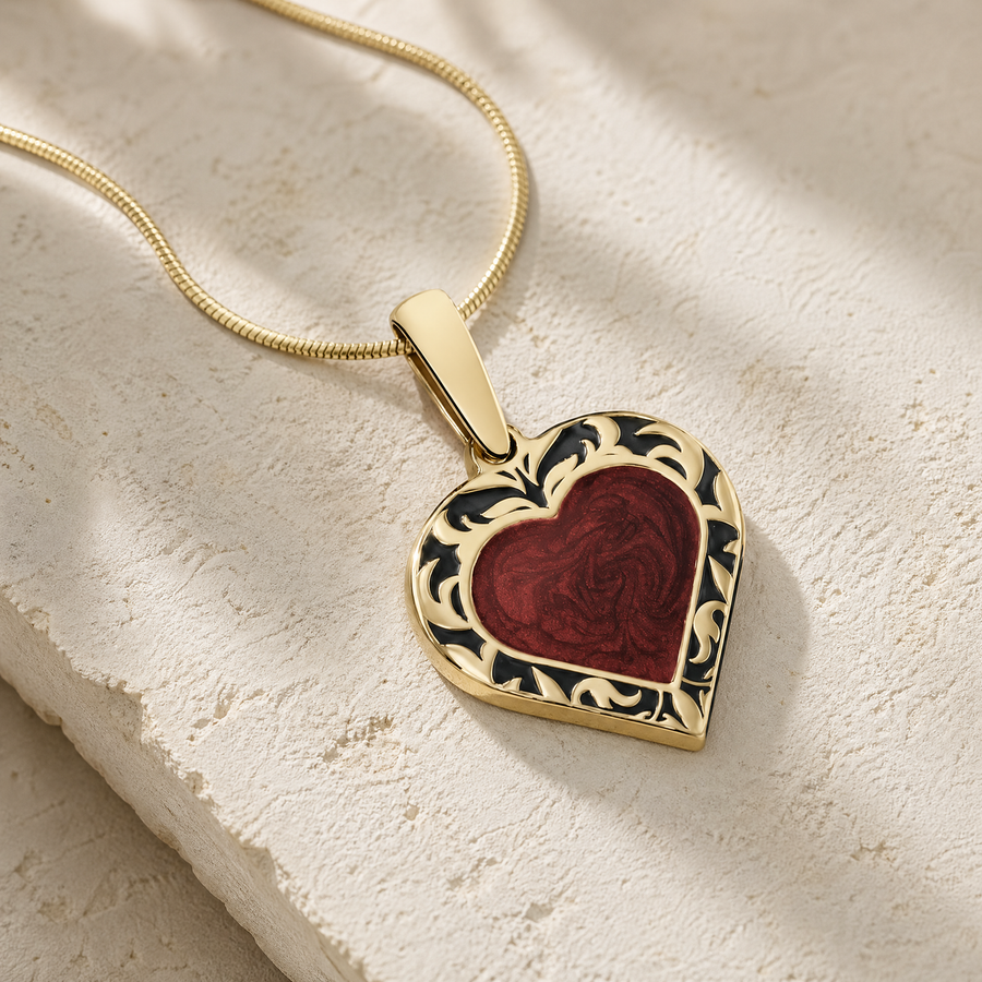 Solid 14K Gold Campfire Heart Ash Resin Jewelry
