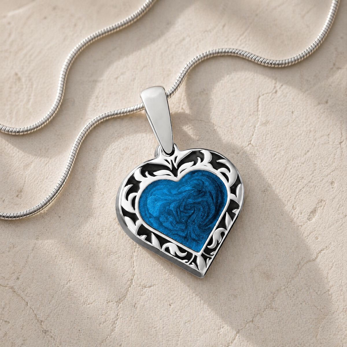Solid 14K White Gold Artistic Heart Ash Resin Jewelry