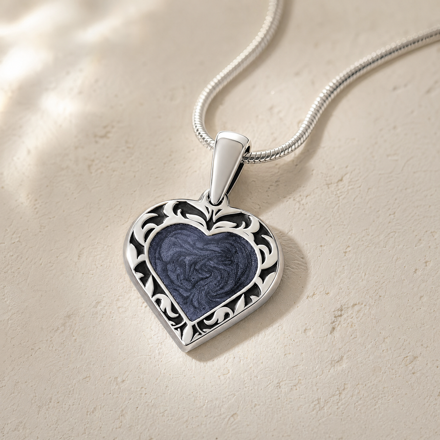 Solid 14K White Gold Willowdale Heart Ash Resin Jewelry