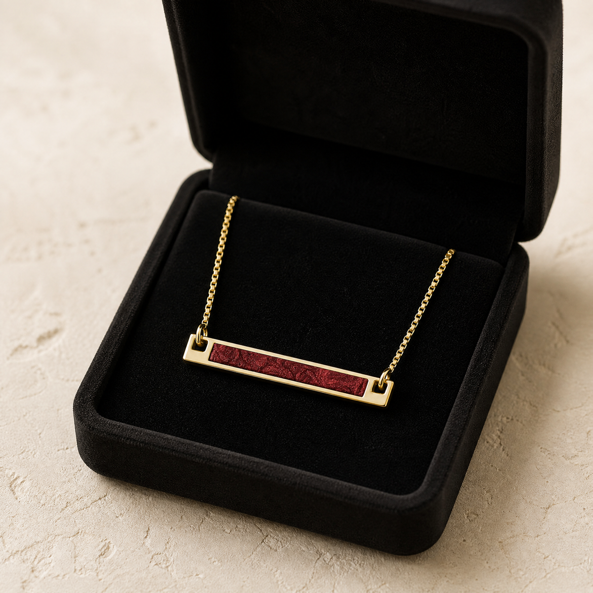 Solid 14K Gold Crimson Barred Ash Resin Jewelry