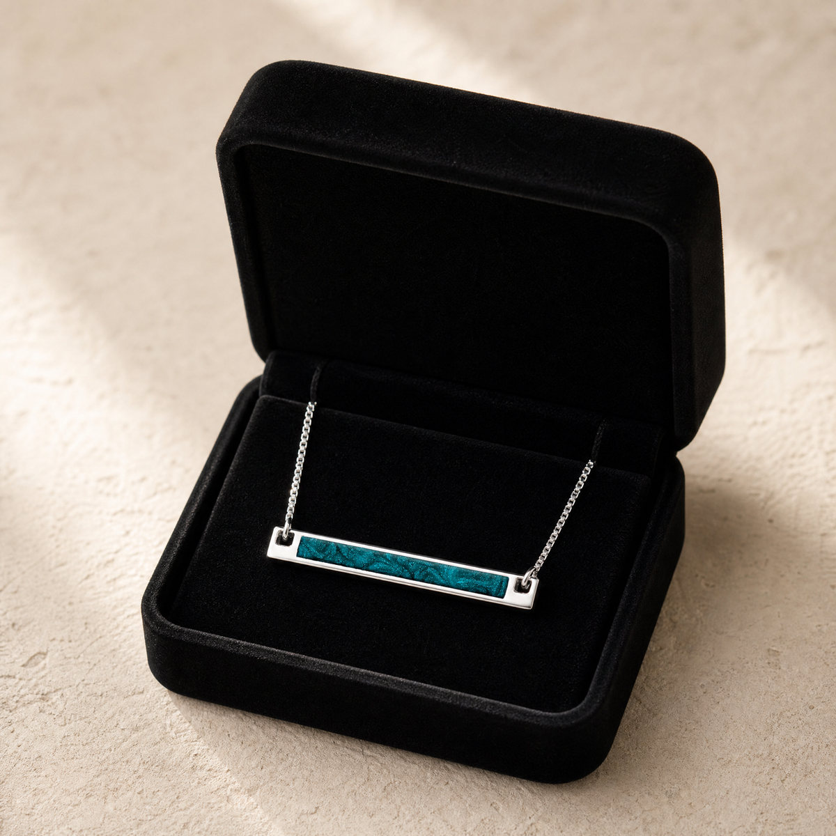 Solid 14K White Gold Aqua Barred Ash Resin Jewelry