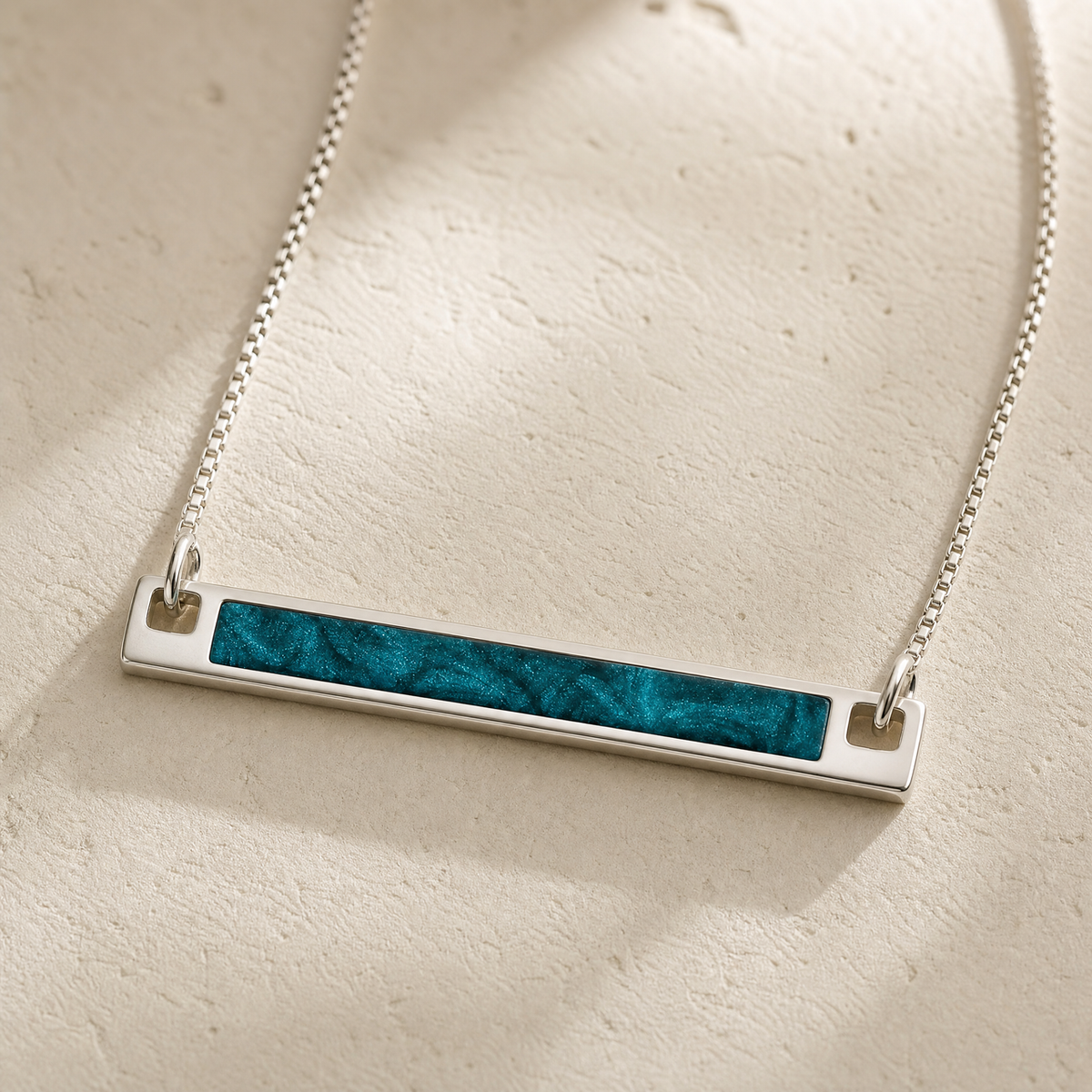 Solid 14K White Gold Aqua Barred Ash Resin Jewelry