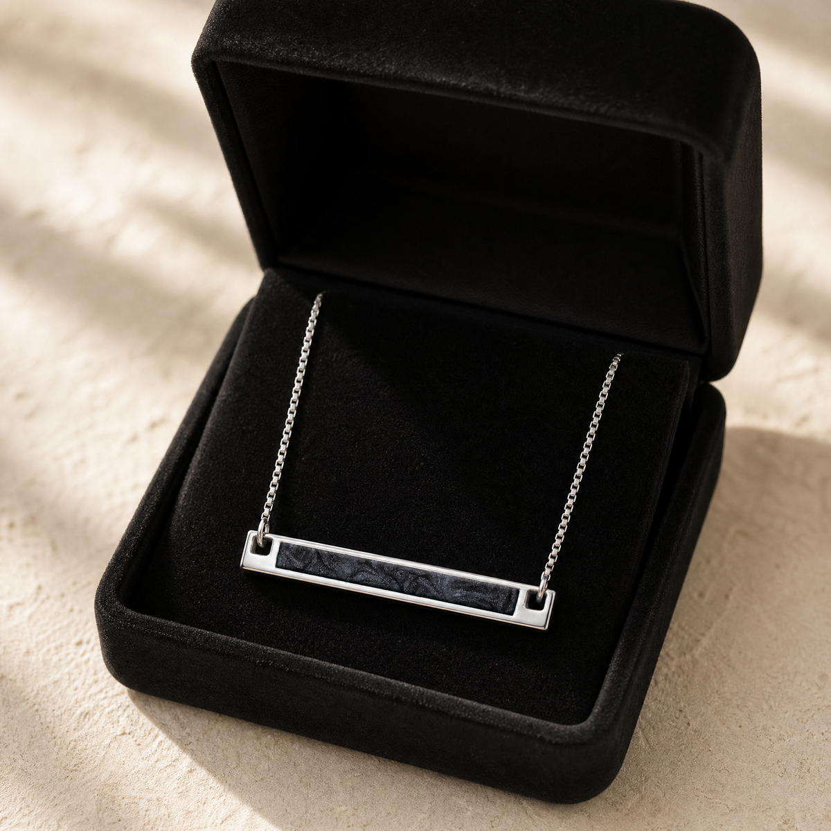 Solid 14K White Gold Slate Barred Ash Resin Jewelry