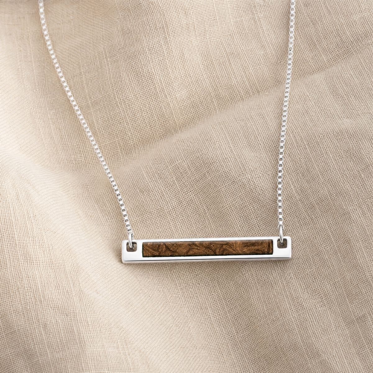 Solid 14K White Gold Carob Barred Ash Resin Jewelry