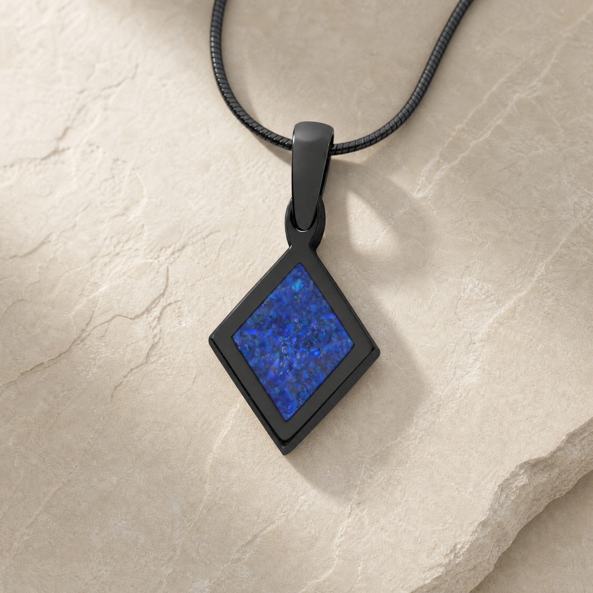 Modest Diamond Black Finish with Opal Blue Water Ash Resin Jewelry