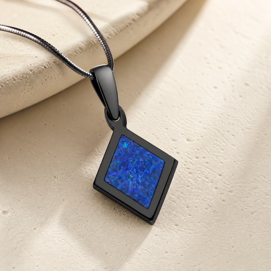 Modest Diamond Black Finish with Opal Blue Water Ash Resin Jewelry