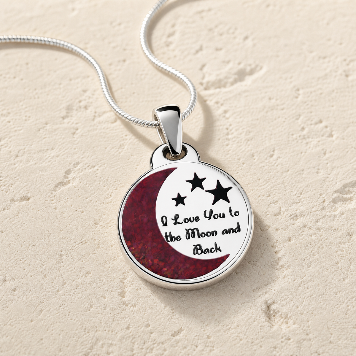 Love You To The Moon Sterling Silver with Scarlet Pearl Opal Ash Resin Jewelry