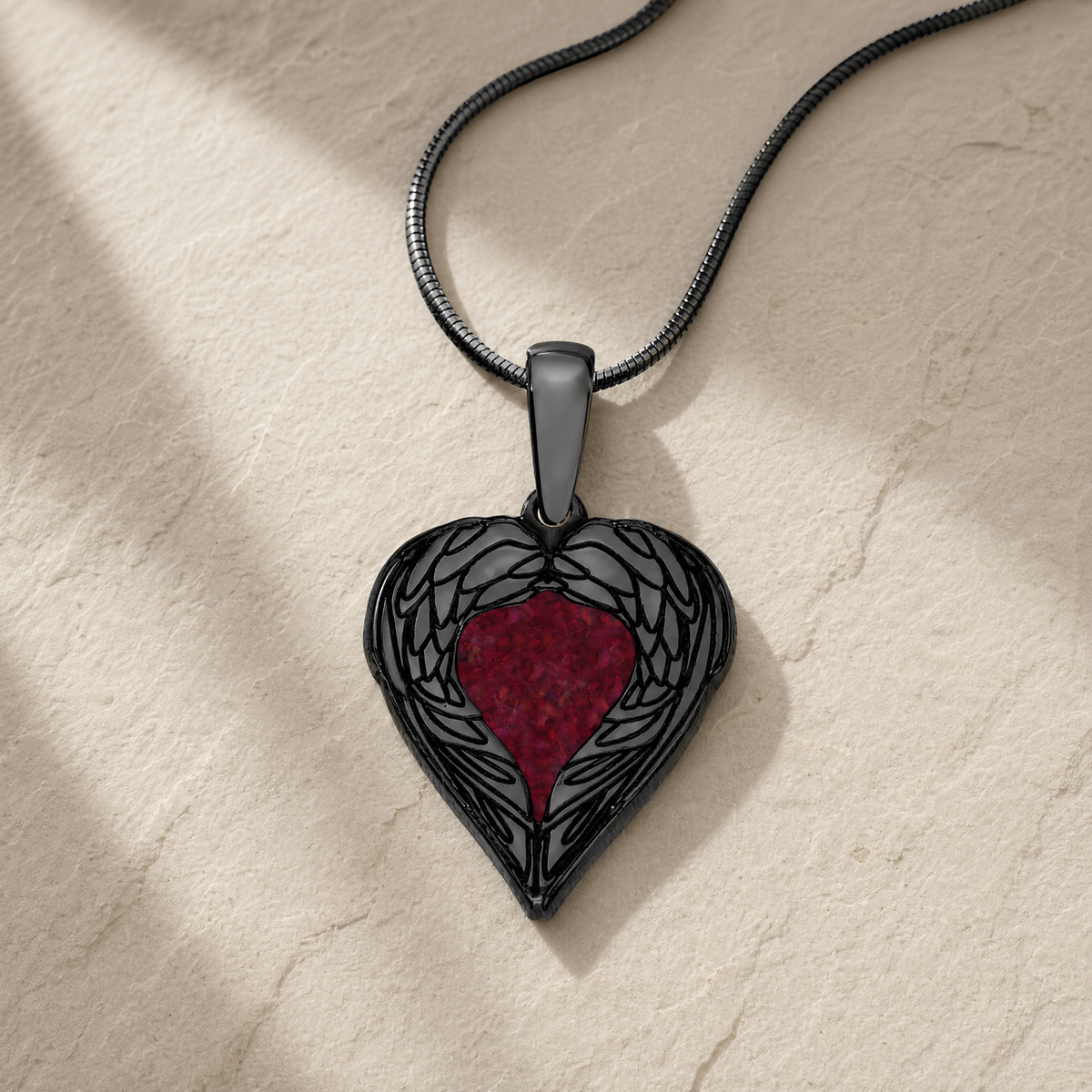 Paradise Black Finish Heart with Scarlet Pearl Opal Ash Resin Jewelry