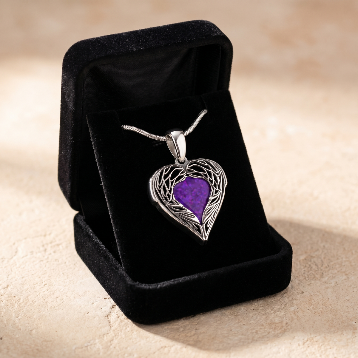 Paradise Sterling Silver Heart with Lilac Pearl Opal Ash Resin Jewelry