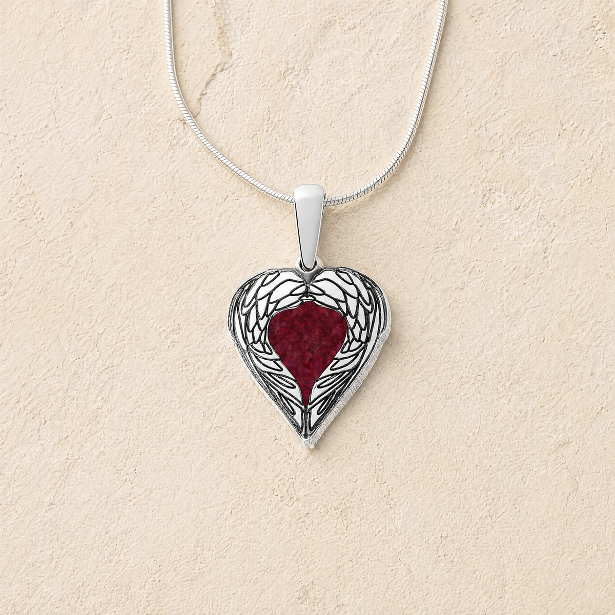 Paradise Sterling Silver Heart with Scarlet Pearl Opal Ash Resin Jewelry