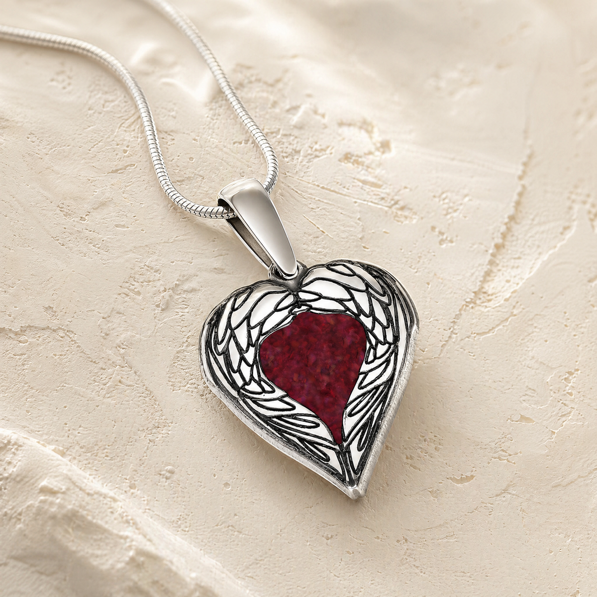 Solid 14K White Gold Paradise Heart with Scarlet Pearl Opal Ash Resin Jewelry