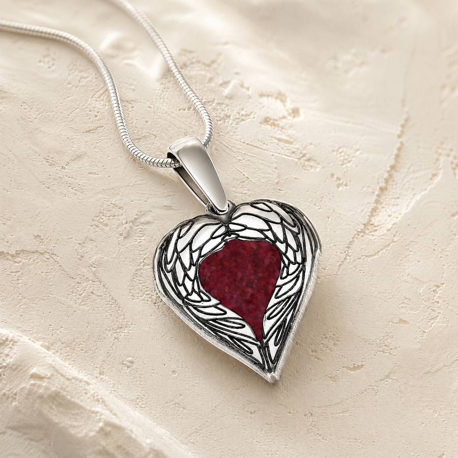 Solid 14K White Gold Paradise Heart with Scarlet Pearl Opal Ash Resin Jewelry