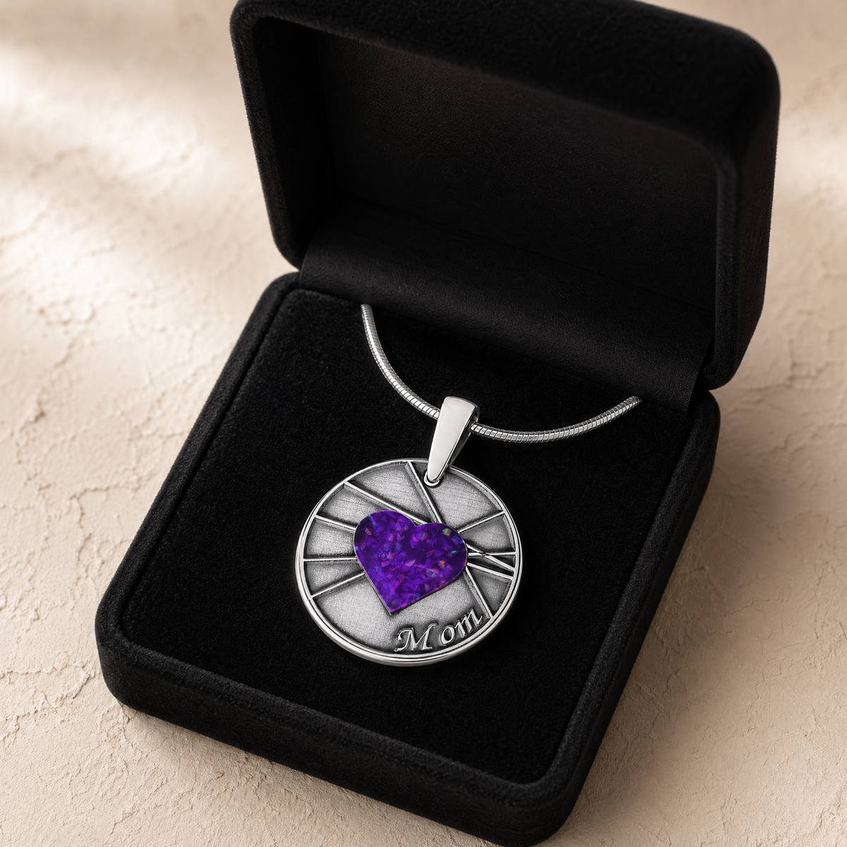 Solid 14K White Gold Enlightened Round with Lilac Pearl Opal Ash Resin Jewelry