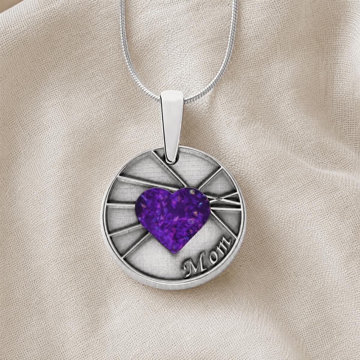 Solid 14K White Gold Enlightened Round with Lilac Pearl Opal Ash Resin Jewelry