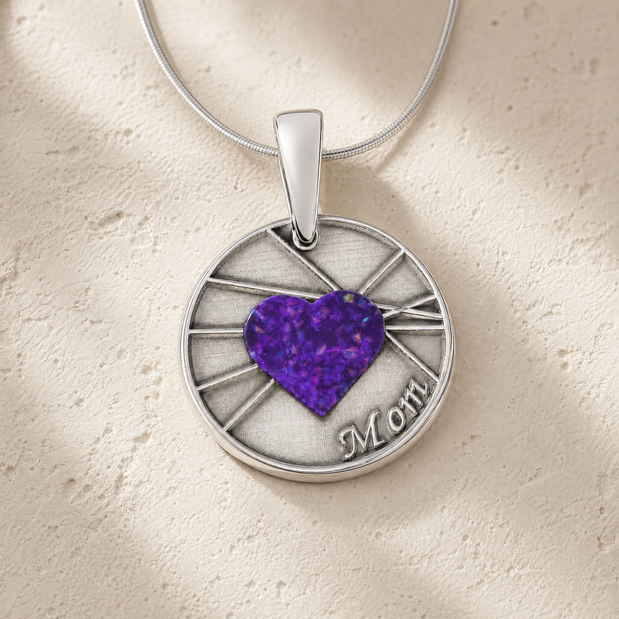 Solid 14K White Gold Enlightened Round with Lilac Pearl Opal Ash Resin Jewelry